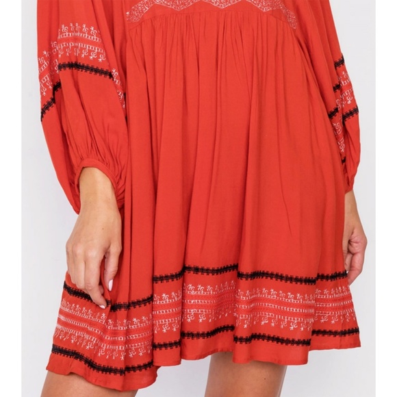 Embroidered Oversize Batwing Sleeves Peasant Dress - Picture 7 of 8